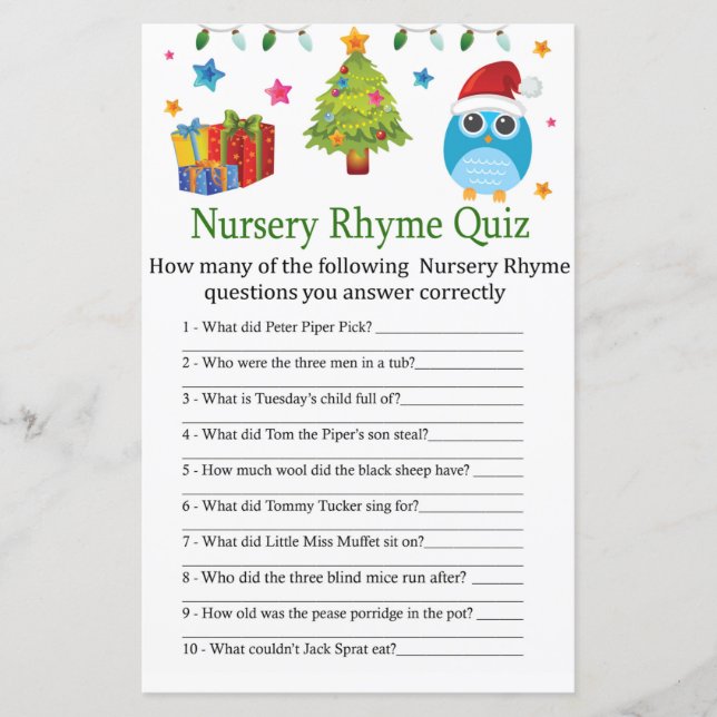 Niedlich Owl Kinderzimmer Rhyme Quiz Kinderduschen (Vorderseite)