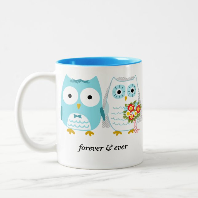 Niedlich Owls Bride und Groom Neuvermählten Mr. un Zweifarbige Tasse (Links)