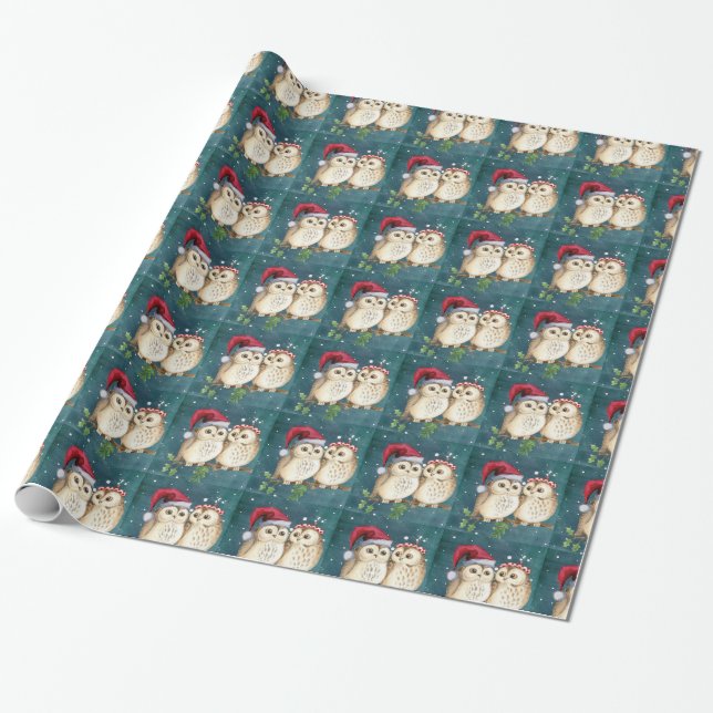 Niedlich Owls Couple Glosses Weihnachten Geschenkpapier (Ungerollt)