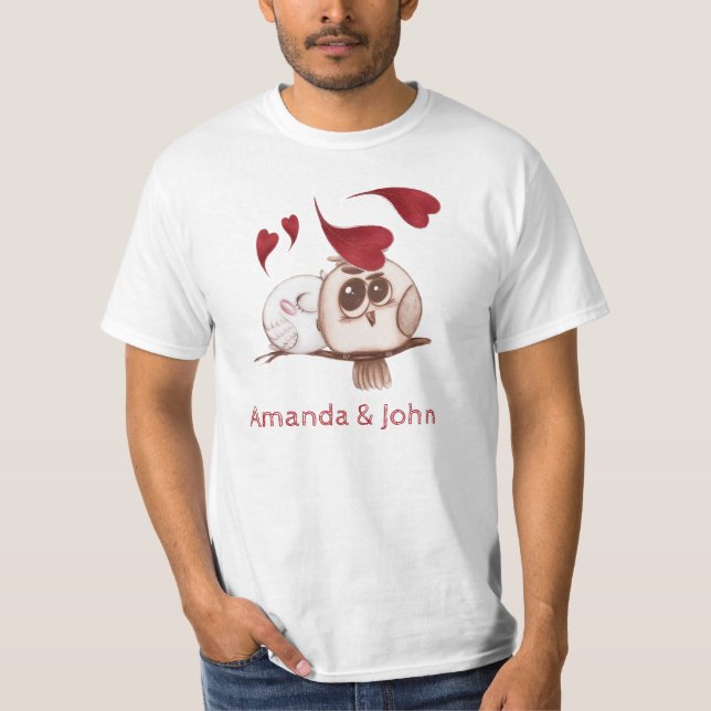 Niedlich Owls Couple Names Personalisierter T - Sh T-Shirt (Vorderseite)