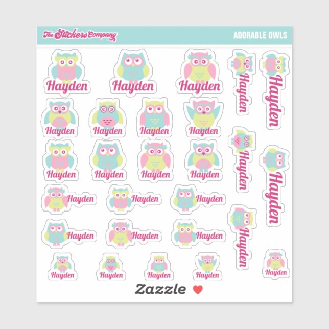 Niedlich Owls Individuelle Name Labels | Schule (Blatt)
