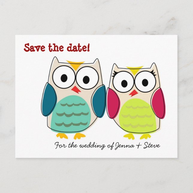 Niedlich Owls Save the Date Ankündigungspostkarte (Vorderseite)