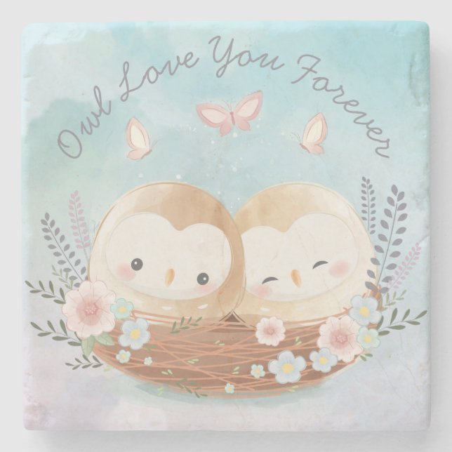 Niedlich Owls Stone Untersetzer (Vorderseite)