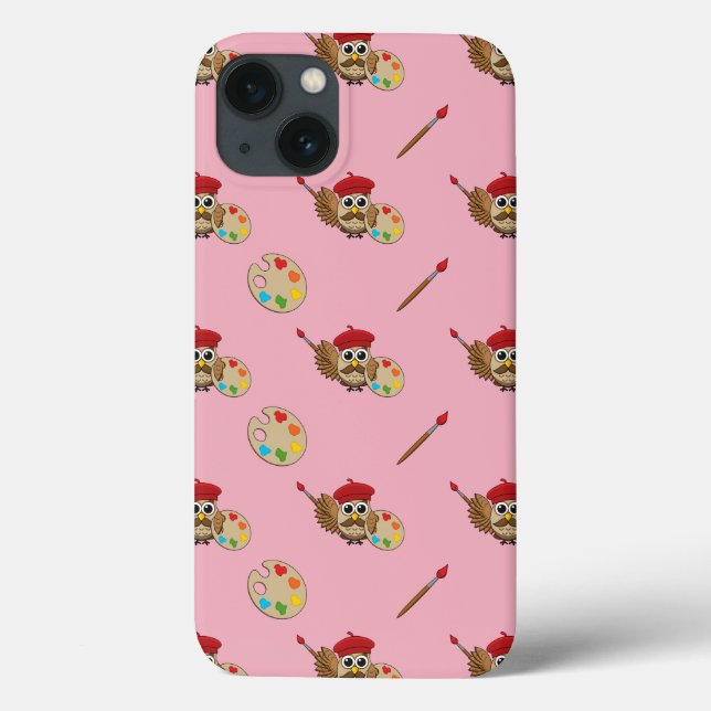 Niedlich Painter Owl Cartoon Case-Mate iPhone Hülle (Rückseite)