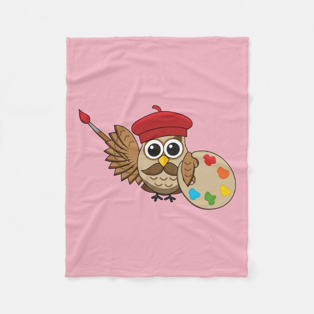 Niedlich Painter Owl Cartoon Fleecedecke (Vorderseite)