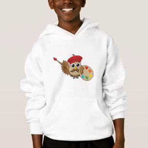 Niedlich Painter Owl Cartoon Hoodie
