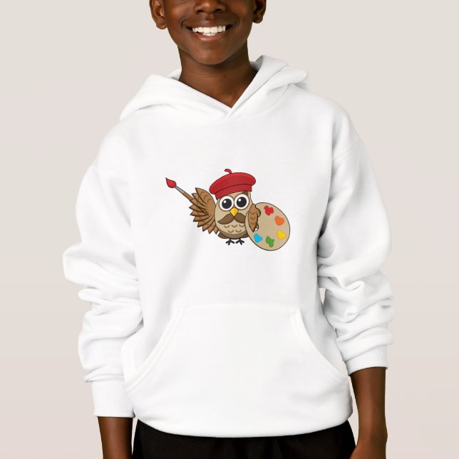 Niedlich Painter Owl Cartoon Hoodie (Vorderseite)