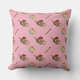 Niedlich Painter Owl Cartoon Kissen