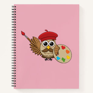 Niedlich Painter Owl Cartoon Notizbuch