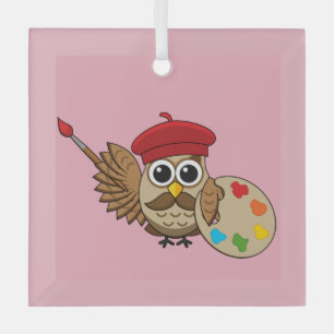 Niedlich Painter Owl Cartoon Ornament Aus Glas