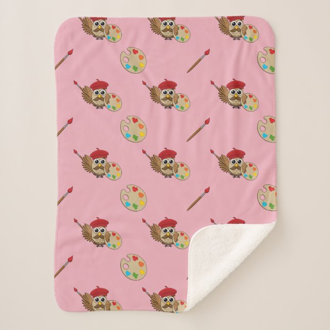 Niedlich Painter Owl Cartoon Sherpadecke (Vorderseite)