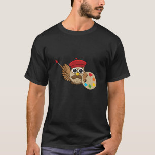 Niedlich Painter Owl Cartoon T-Shirt