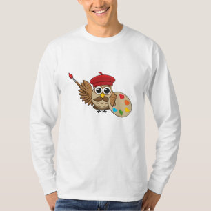 Niedlich Painter Owl Cartoon T-Shirt