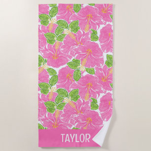 Niedlich Palm Beach Pink Hibiskus Blume Strandtuch