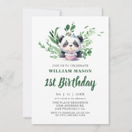 Niedlich Panda Aquarellgrün 1. Geburtstag Einladung