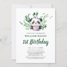 Niedlich Panda Aquarellgrün 1. Geburtstag Einladung