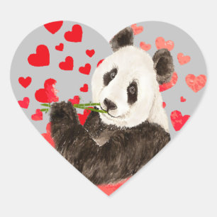 Niedlich Panda, Asiatischer Bär, Liebe Wasserfarbe Herz-Aufkleber