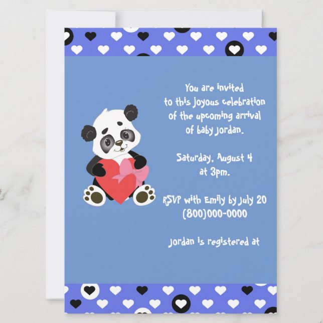 Niedlich Panda Baby Dusche Blue Einladung (Vorderseite)