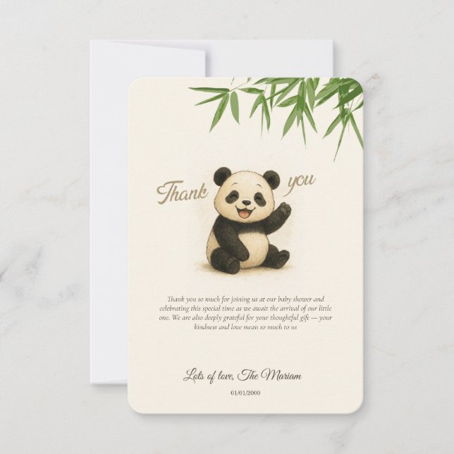 Niedlich Panda Baby Dusche Danke Karte (Vorderseite)