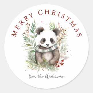 Niedlich Panda Baby Rustikale schicke Weihnachtsbo Runder Aufkleber