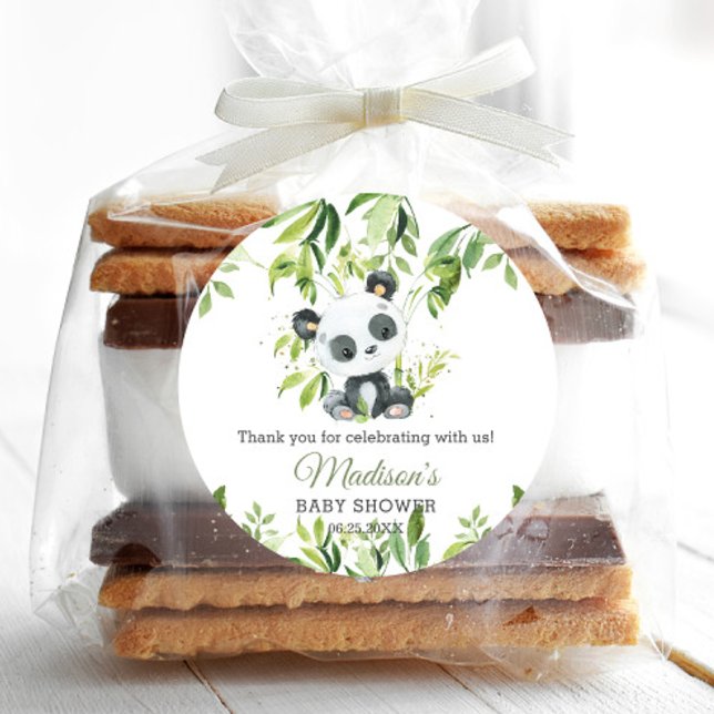 Niedlich Panda Bamboo Greenery Baby Dusche Neutral Runder Aufkleber (Von Creator hochgeladen)