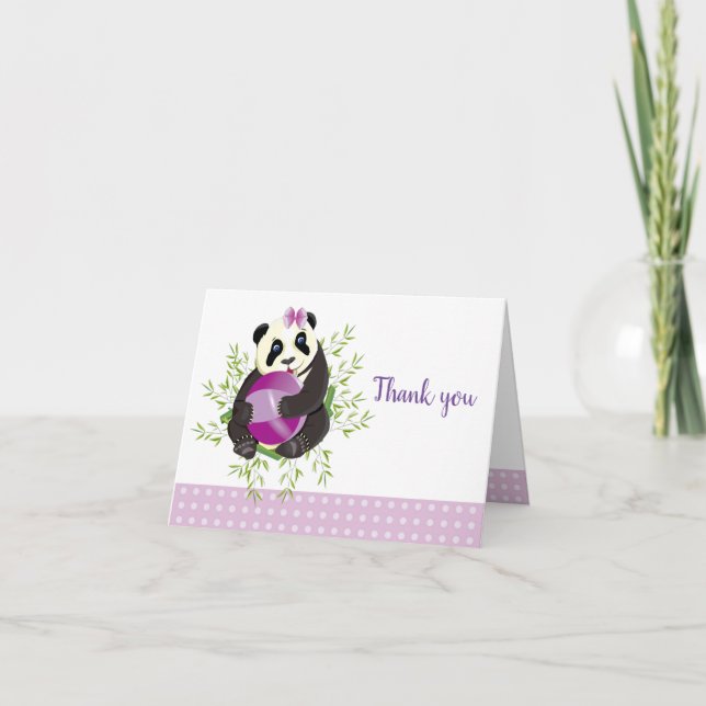 Niedlich Panda Bear Blush Pink Dots Babydusche Dan Dankeskarte (Vorderseite)