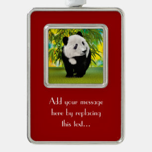 Niedlich Panda Bear Cub Kawaii Tiergeschenk Rahmen-Ornament Silber