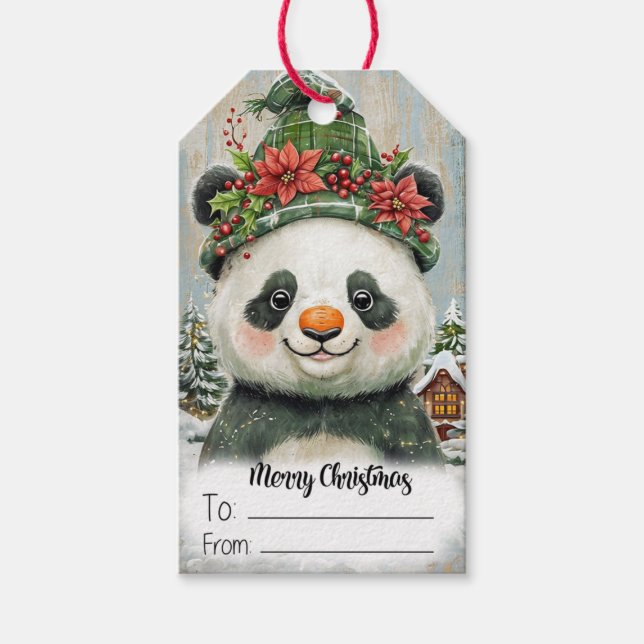 Niedlich Panda Bear Frohe Weihnachten Geschenkanhänger (Vorderseite)