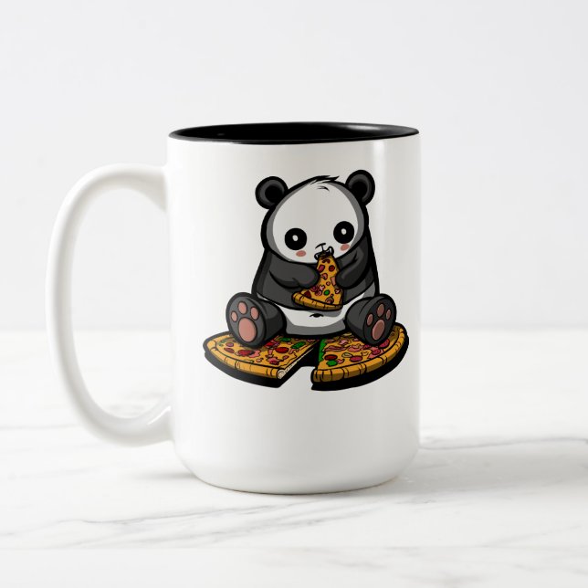 Niedlich Panda Bear Pizza Lover Animal Zweifarbige Tasse (Links)