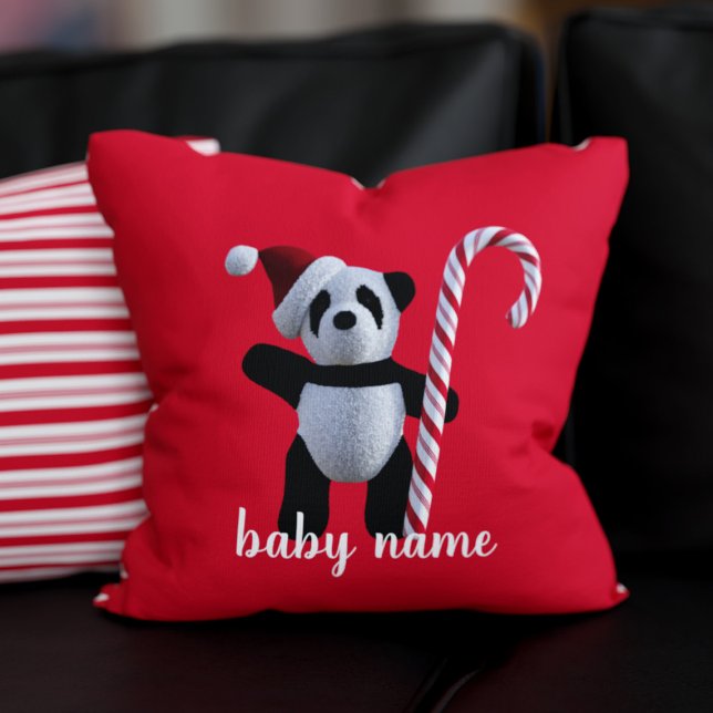 Niedlich Panda Bear Red Christmas Holiday Throw Ki Kissen (A festive red Panda Pillow just for you! Add your name 🐼)