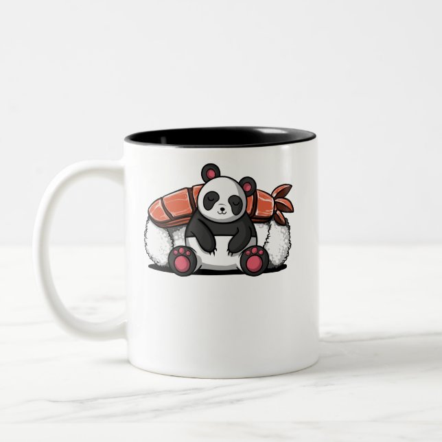 Niedlich Panda Bear Sushi Lover Animal Zweifarbige Tasse (Links)