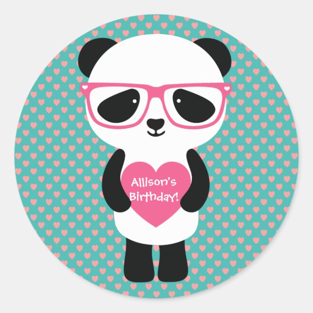 Niedlich Panda Birthday Runder Aufkleber (Vorderseite)