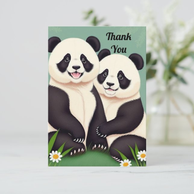 Niedlich Panda Couple Dankeskarte (Stehend Vorderseite)