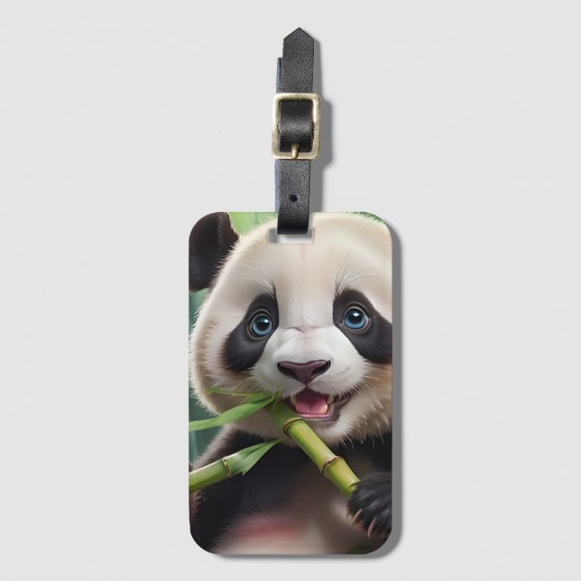 Niedlich Panda Eating Bamboo Gepäckanhänger (Vorderseite Vertikal)