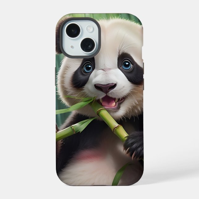 Niedlich Panda Eating Bamboo iPhone 15 Hülle (Rückseite)