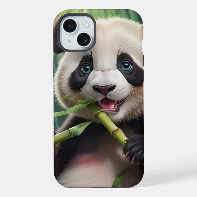 Niedlich Panda Eating Bamboo iPhone 15 Plus Hülle (Rückseite)