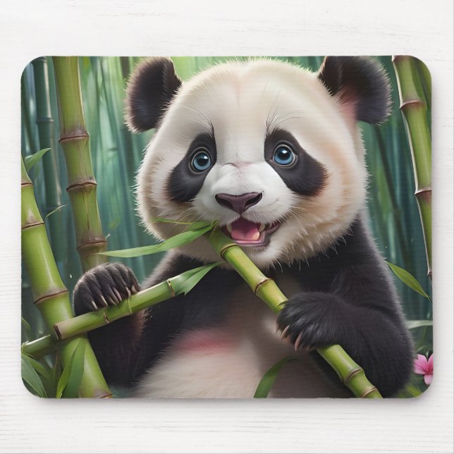 Niedlich Panda Eating Bamboo Mousepad (Vorne)