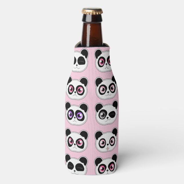 Niedlich Panda Expression Pink Flaschenkühler (Flaschenvorderseite)