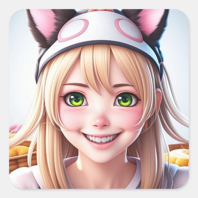 Niedlich Panda Furry Anime Girl Quadratischer Aufkleber (Vorderseite)