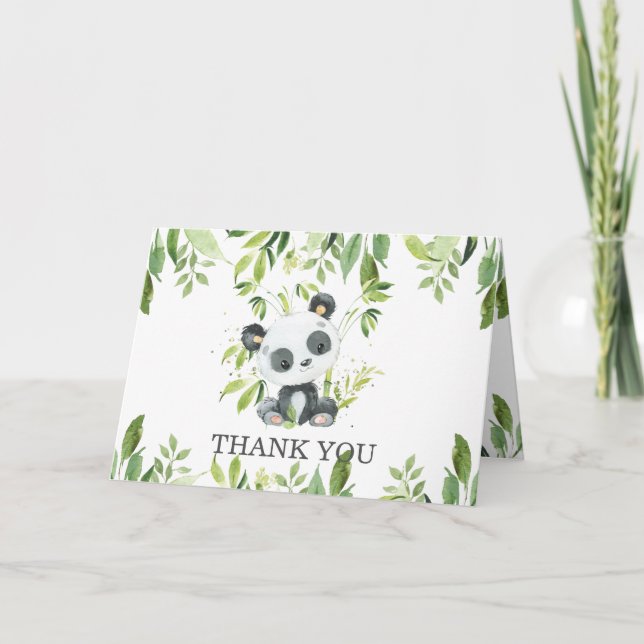 Niedlich Panda Greenery Baby Duwer Gender Neutral Dankeskarte (Vorderseite)