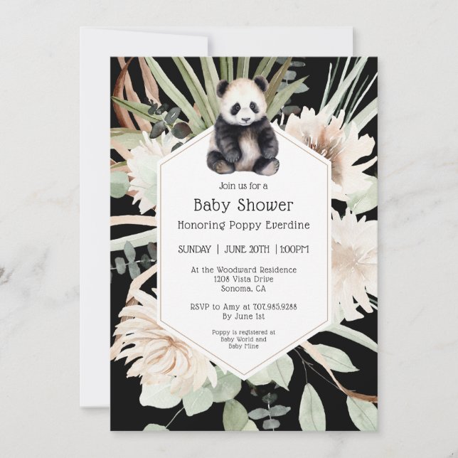 Niedlich Panda Greenery Baby Duwer Gender Neutral Einladung (Vorderseite)