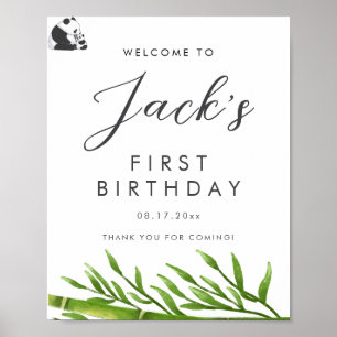 Niedlich Panda Greenery Bamboo Geburtstagsparty Poster