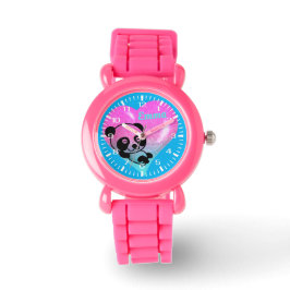 Niedlich Panda Heart Pink Glitzer Bracelet Girls' Armbanduhr