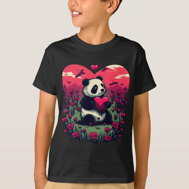 Niedlich Panda Holding Heart - Valentinstag Gesche T-Shirt (Vorderseite)