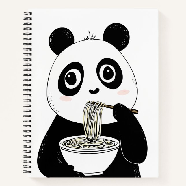 Niedlich Panda isst Udon Noodles Notizbuch (Vorderseite)