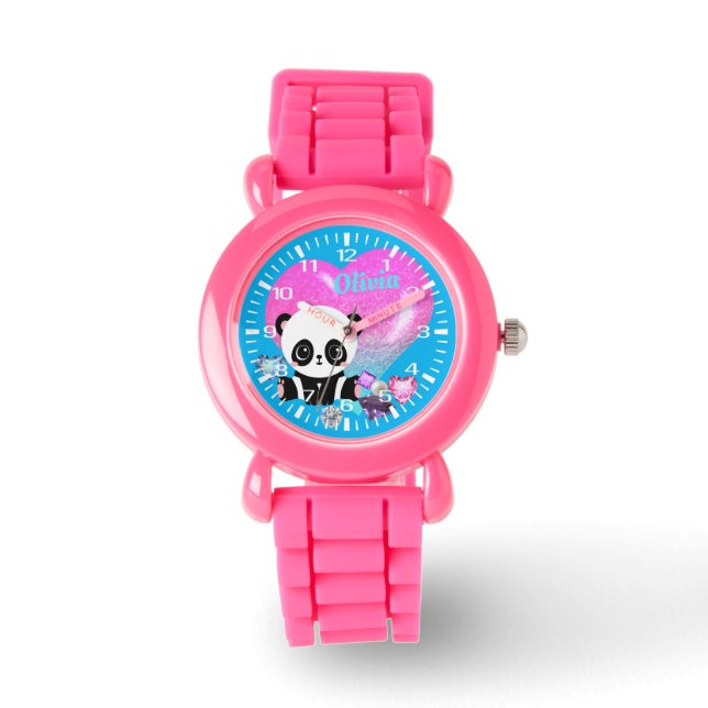Niedlich Panda Jewelry | Rosa Glitzer Bracelet Armbanduhr (Vorderseite)
