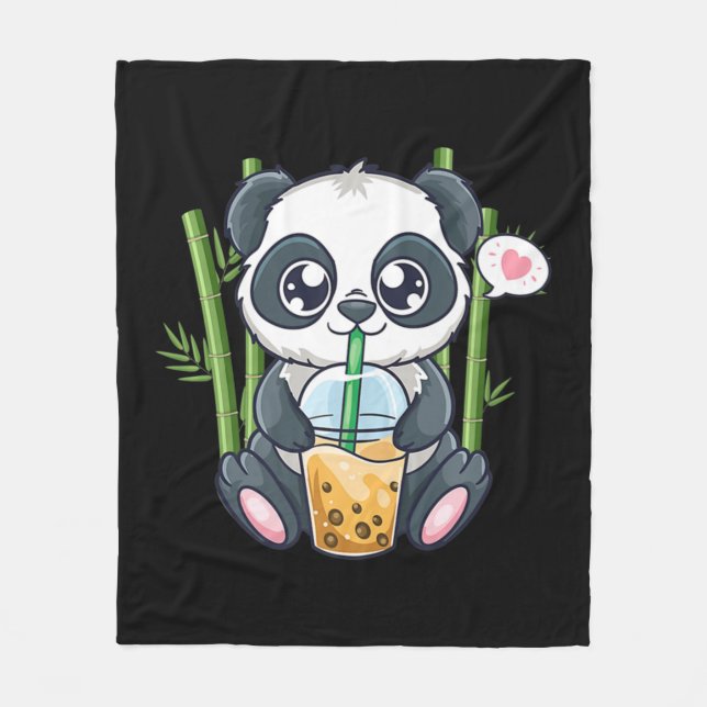 Niedlich Panda Kawaii Anime Otaku Japanische Blase Fleecedecke (Vorderseite)