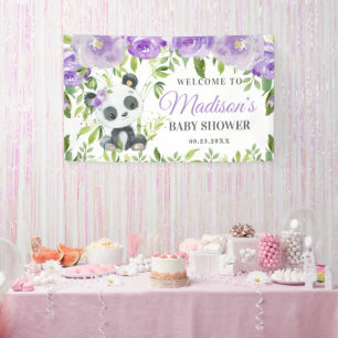 Niedlich Panda Lila Blumengrün Bamboo Hintergrund  Banner