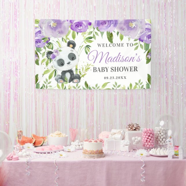 Niedlich Panda Lila Blumengrün Bamboo Hintergrund Banner (Party)