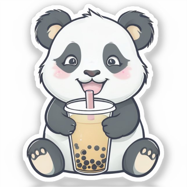 Niedlich Panda mit Boba Tea Sticker - Kawaii (Vorderseite)